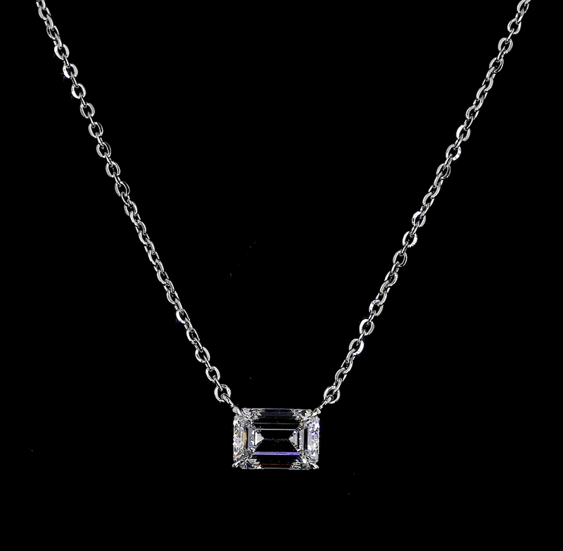 Lab-Grown 1.01 Carat Emerald E-VS1 Diamond 14K White Gold Solitaire Pendant