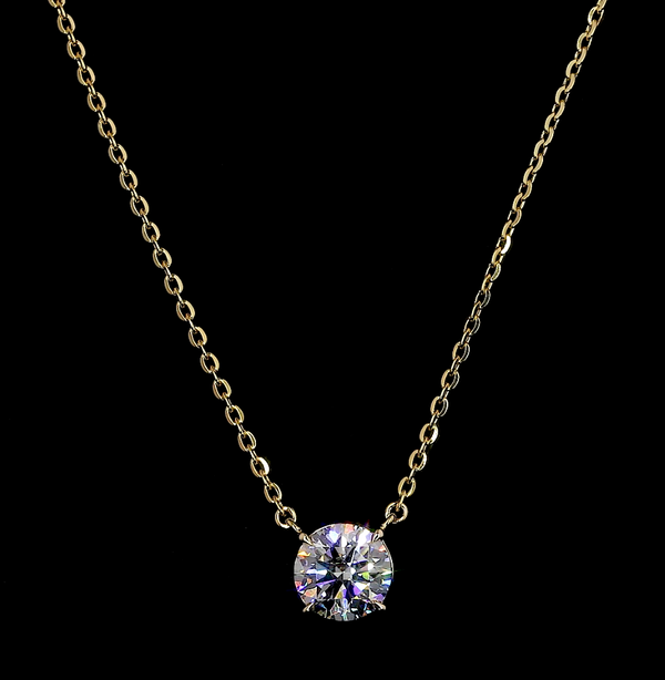 Lab-Grown 2.05 Carat Round D-VS1 Diamond 14K Yellow Gold Solitaire Pendant