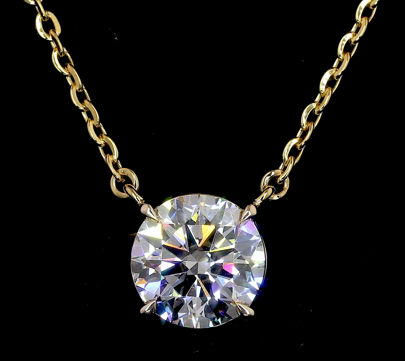 Lab-Grown 2.06 Carat Round E-VS2 Diamond 14K Yellow Gold Solitaire Pendant