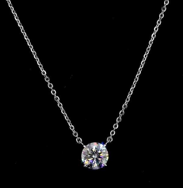 Lab-Grown 2.06 Carat Round D-VVS2 Diamond 14K White Gold Solitaire Pendant