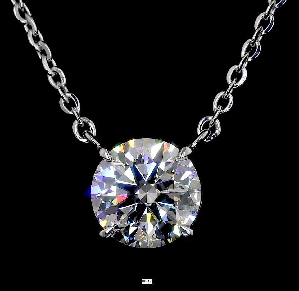 Lab-Grown 2.14 Carat Round D-VS1 Diamond 14K White Gold Solitaire Pendant