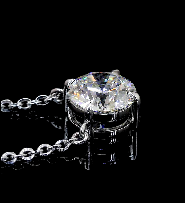 Lab-Grown 2.14 Carat Round D-VS1 Diamond 14K White Gold Solitaire Pendant