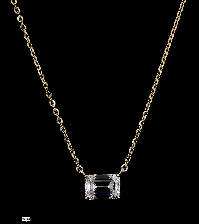 Lab-Grown 2.05 Carat Emerald E-VS1 Diamond 14K Yellow Gold Solitaire Pendant