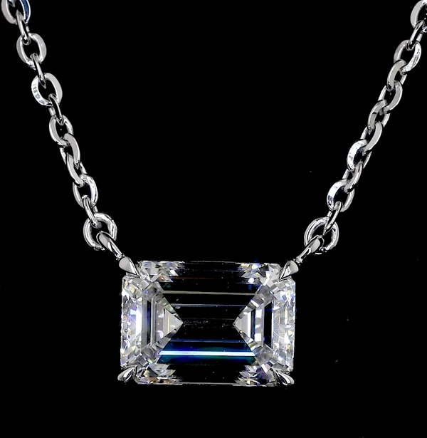 Lab-Grown 3.02 Carat Emerald E-VVS2 Diamond 14K White Gold Solitaire Pendant