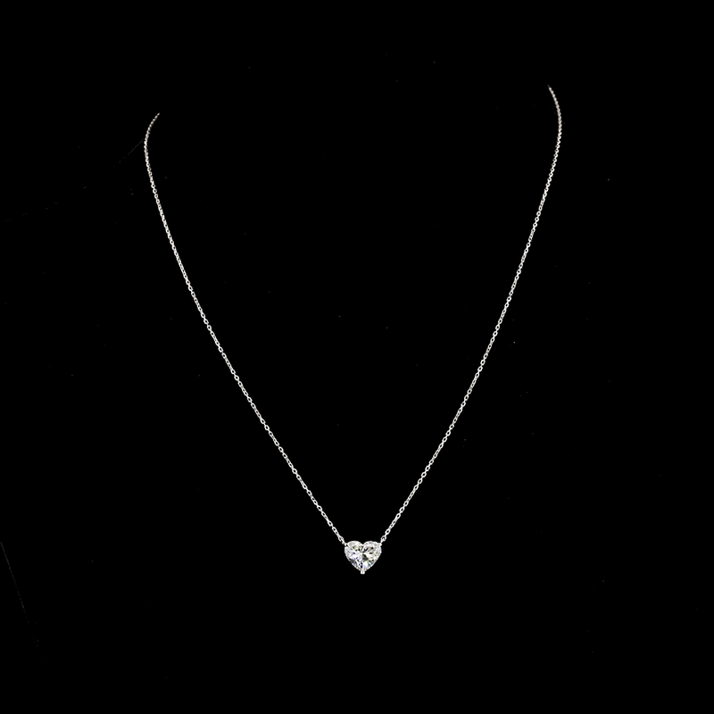 Lab-Grown 1.44 Carat Heart E-VVS1 Diamond 14K White Gold Solitaire Pendant
