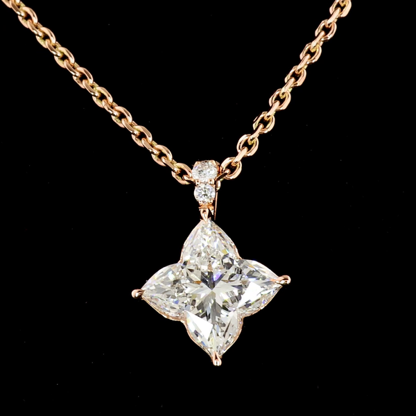 Lab-Grown 2.57 Carat Princess G-VVS2 Diamond 14K Rose Gold Pendant Pendant