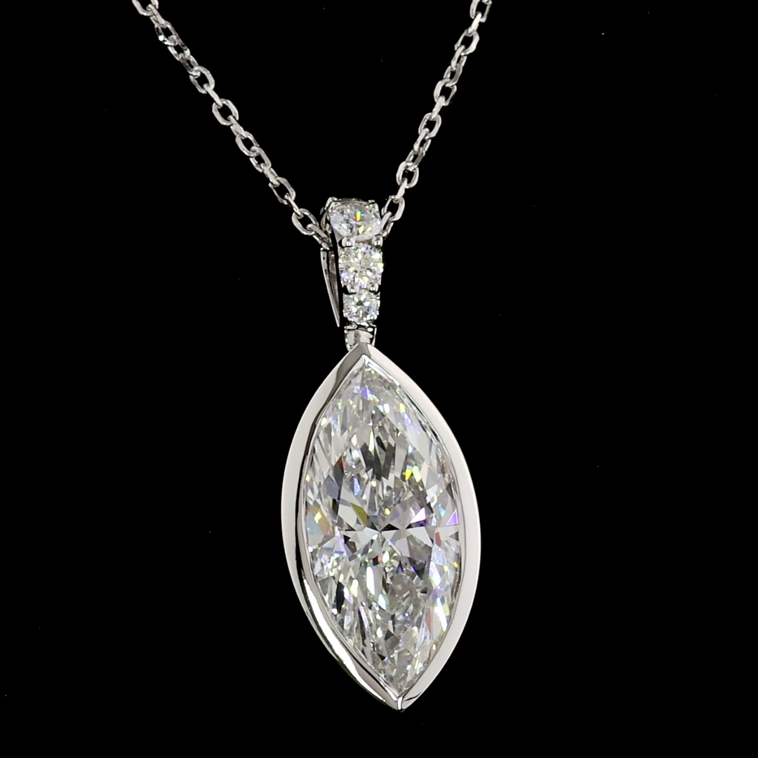Lab-Grown 2.62 Carat Marquise E-VS1 Diamond 14K White Gold Pendant Pendant