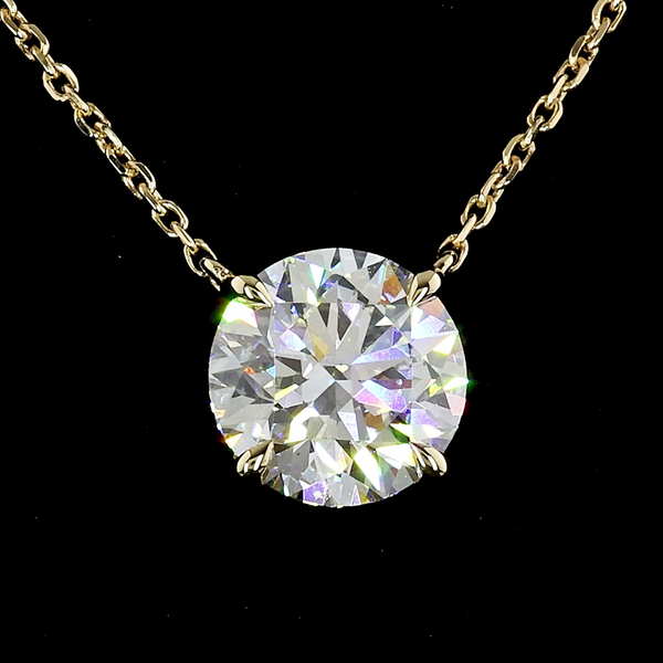 Lab-Grown 2.11 Carat Round D-VS2 Diamond 14K Yellow Gold Solitaire Pendant