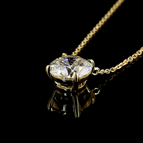 Lab-Grown 2.11 Carat Round D-VS2 Diamond 14K Yellow Gold Solitaire Pendant