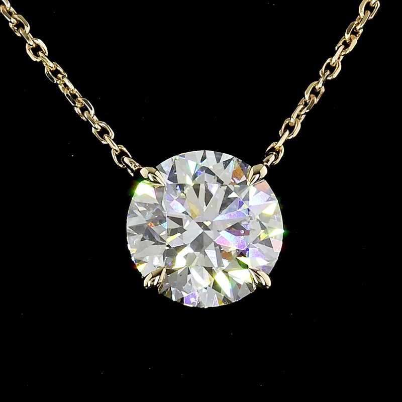 Lab-Grown 2.11 Carat Round E-VS1 Diamond 14K Yellow Gold Solitaire Pendant