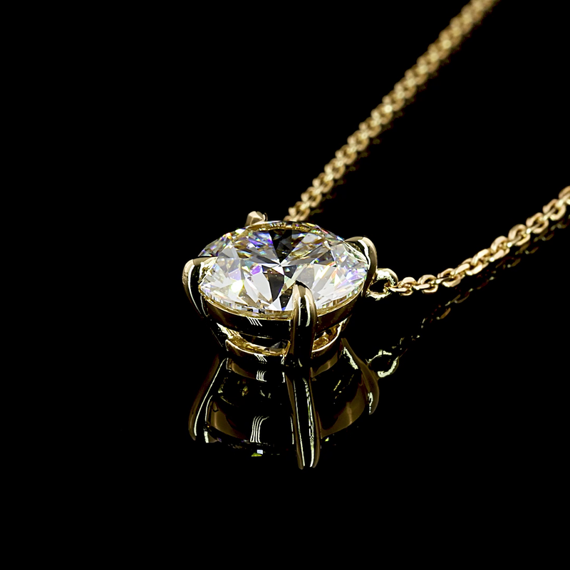 Lab-Grown 2.10 Carat Round D-VS1 Diamond 14K Yellow Gold Solitaire Pendant