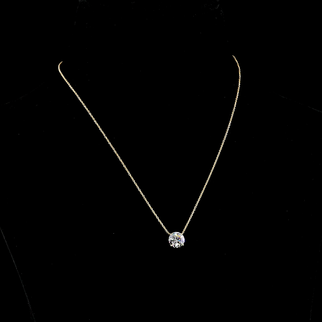 Lab-Grown 2.13 Carat Round D-VVS2 Diamond 14K Yellow Gold Solitaire Pendant