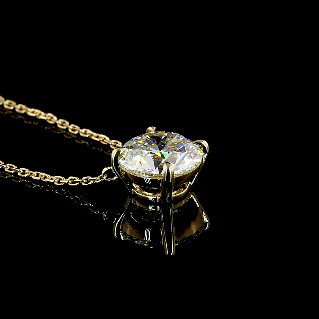 Lab-Grown 2.13 Carat Round D-VVS2 Diamond 14K Yellow Gold Solitaire Pendant