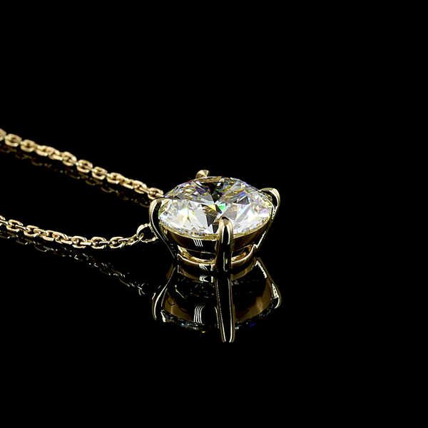 Lab-Grown 2.13 Carat Round D-VVS2 Diamond 14K Yellow Gold Solitaire Pendant