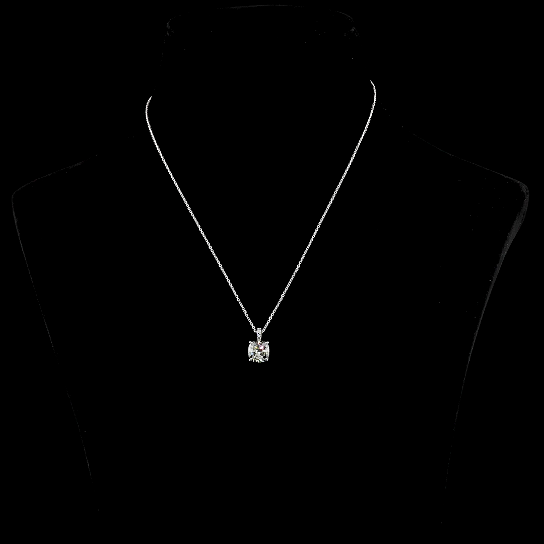 Lab-Grown 2.88 Carat Cushion Brilliant J-VVS2 Diamond 14K White Gold Pendant Pen