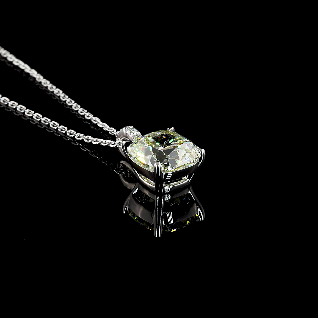 Lab-Grown 2.88 Carat Cushion Brilliant J-VVS2 Diamond 14K White Gold Pendant Pen