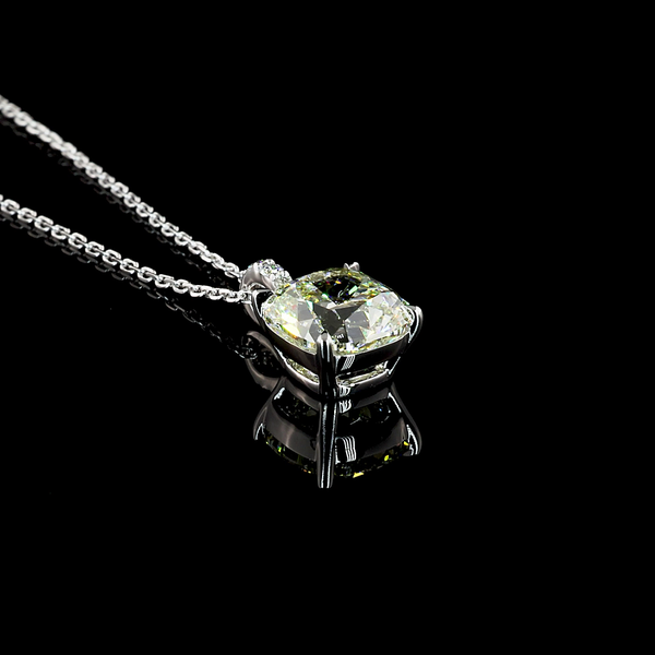 Lab-Grown 2.88 Carat Cushion Brilliant J-VVS2 Diamond 14K White Gold Pendant Pen
