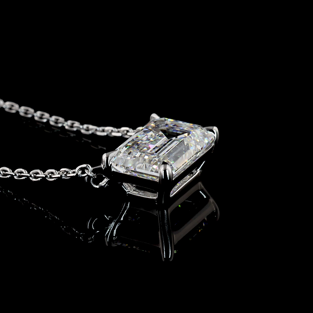 Lab-Grown 2.01 Carat Emerald E-VS1 Diamond 14K White Gold Solitaire Pendant