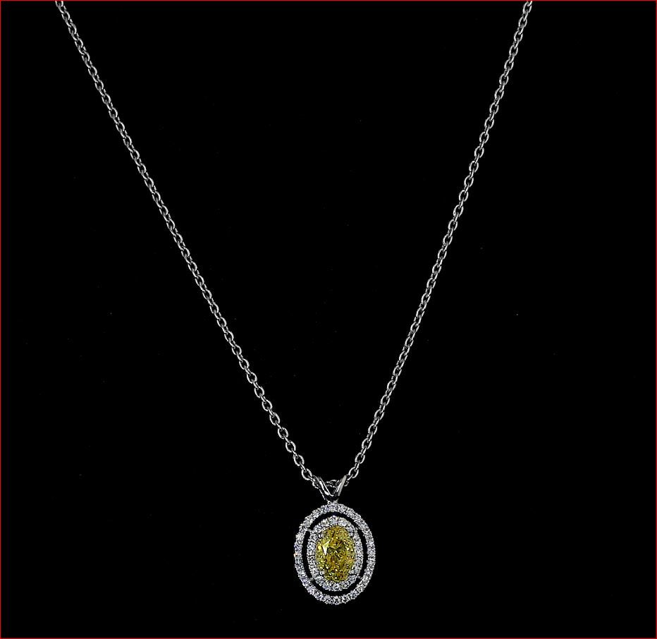 Lab-Grown 0.89 Carat Oval -VS2 Diamond 14K White Gold Double Halo Pendant