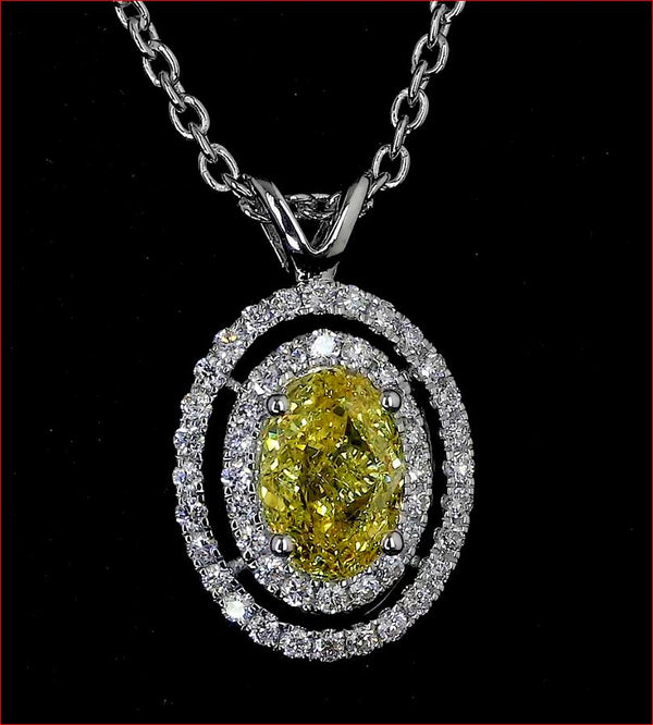 Lab-Grown 0.89 Carat Oval -VS2 Diamond 14K White Gold Double Halo Pendant