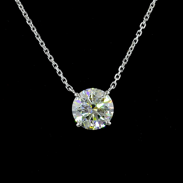 Lab-Grown 1.61 Carat Round D-VVS2 Diamond 14K White Gold Solitaire Pendant