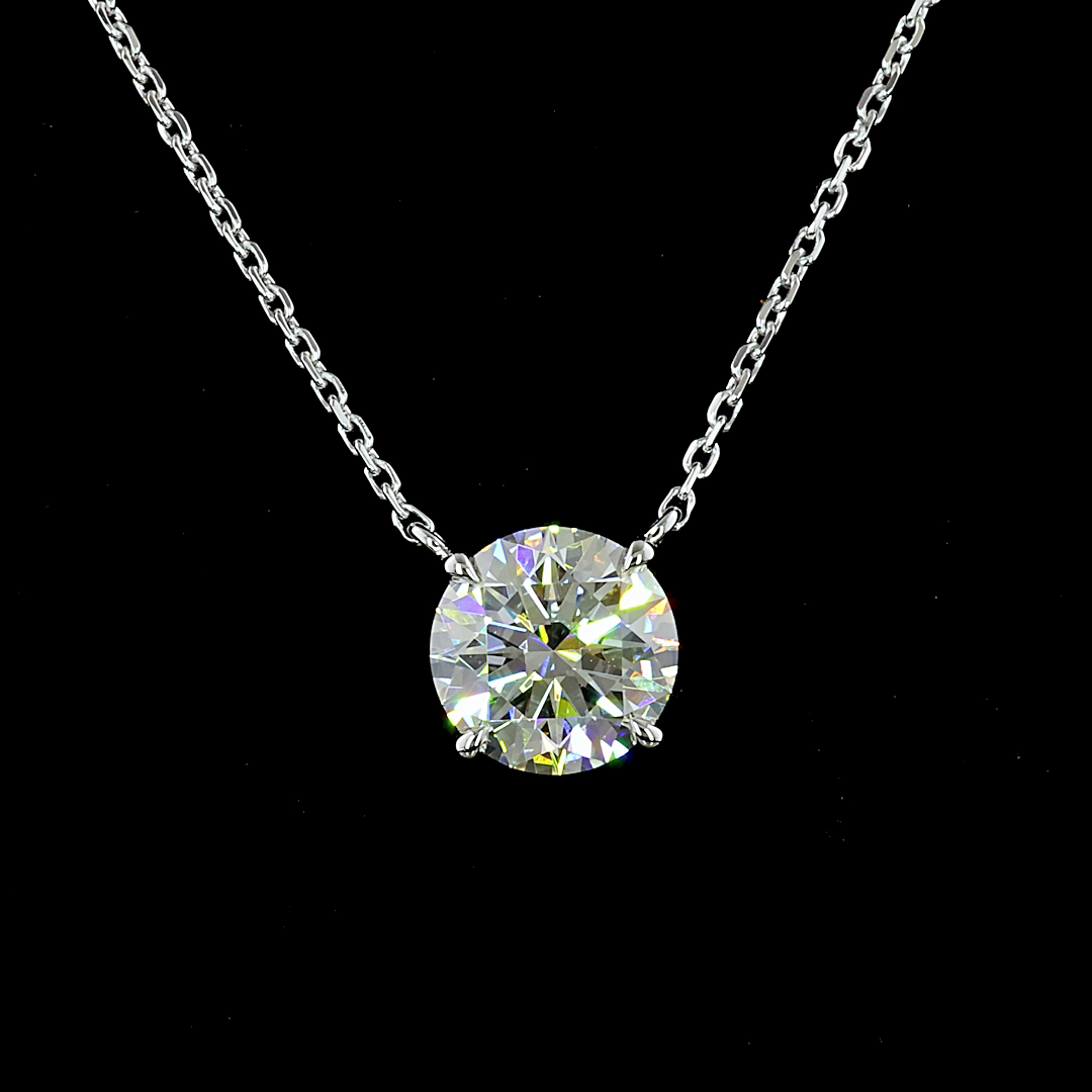 Lab-Grown 1.52 Carat Round D-VVS2 Diamond 14K White Gold Solitaire Pendant