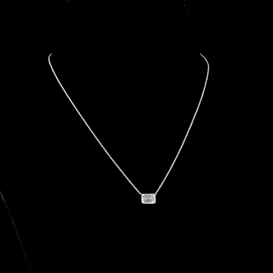 Lab-Grown 2.06 Carat Emerald E-VS1 Diamond 14K White Gold Solitaire Pendant
