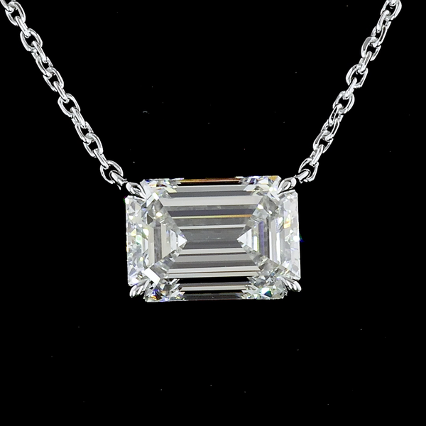 Lab-Grown 2.01 Carat Emerald E-VS1 Diamond 14K White Gold Solitaire Pendant