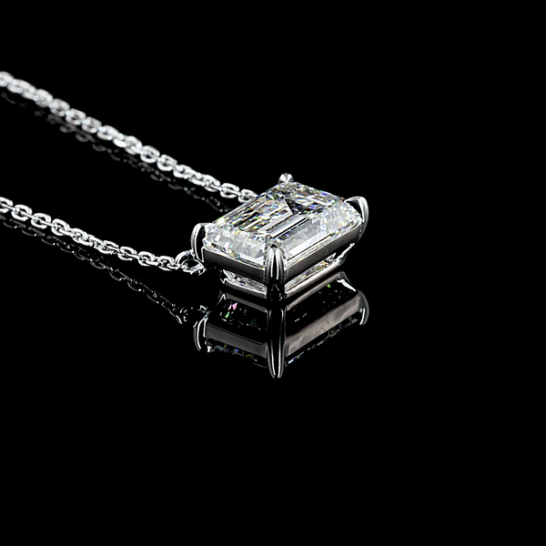 Lab-Grown 2.06 Carat Emerald E-VS1 Diamond 14K White Gold Solitaire Pendant