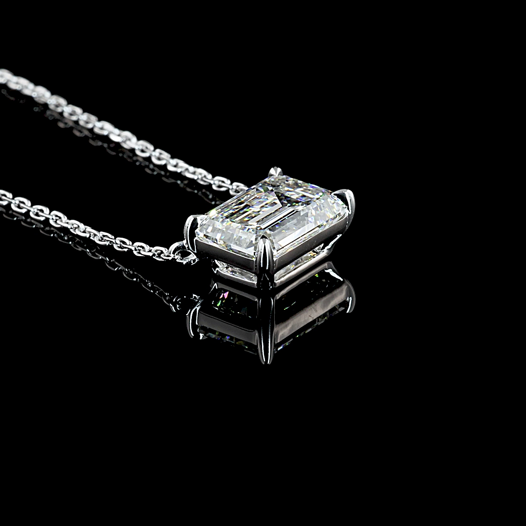 Lab-Grown 2.02 Carat Emerald E-F-VS1 Diamond 14K White Gold Solitaire Pendant