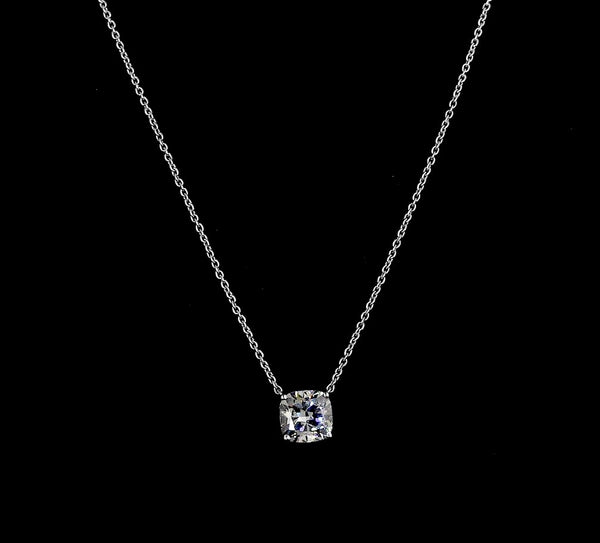 Lab-Grown 1.01 Carat Cushion F-VS2 Diamond 14K White Gold Solitaire Pendant