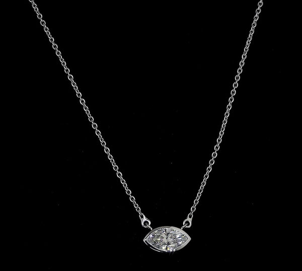 Lab-Grown 0.97 Carat Marquise F-VS2 Diamond 14K White Gold Solitaire Pendant