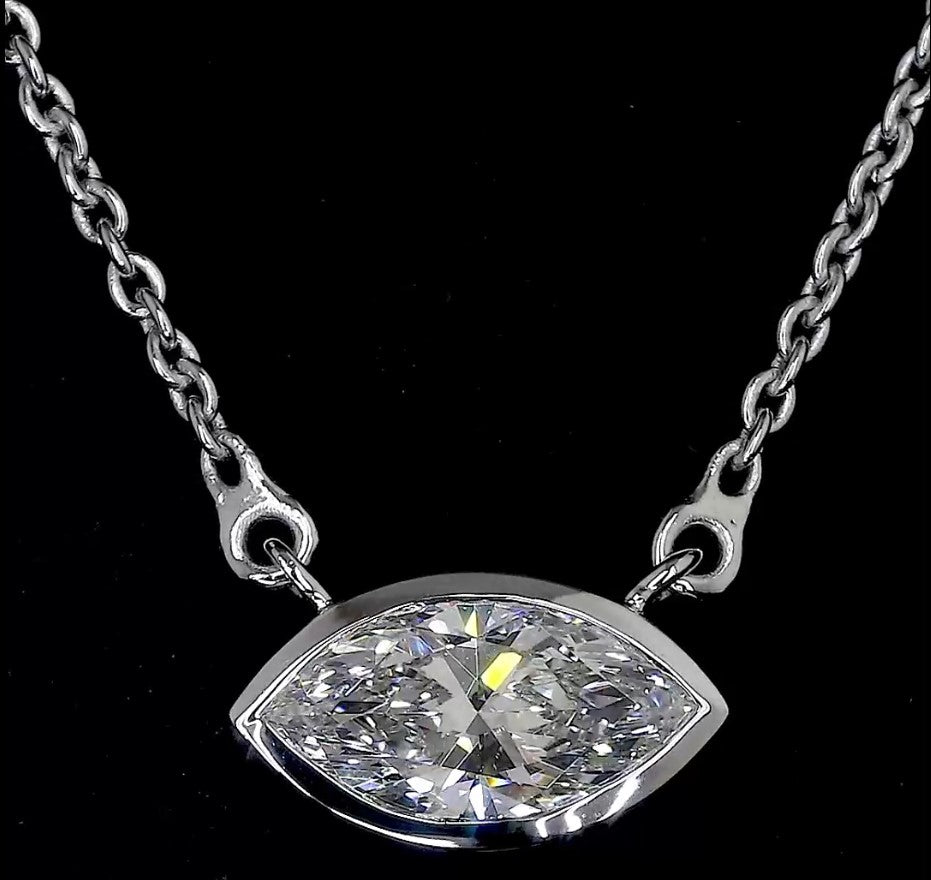 Lab-Grown 0.97 Carat Marquise F-VS2 Diamond 14K White Gold Solitaire Pendant