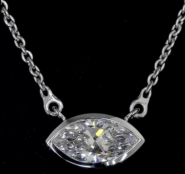 Lab-Grown 0.97 Carat Marquise F-VS2 Diamond 14K White Gold Solitaire Pendant