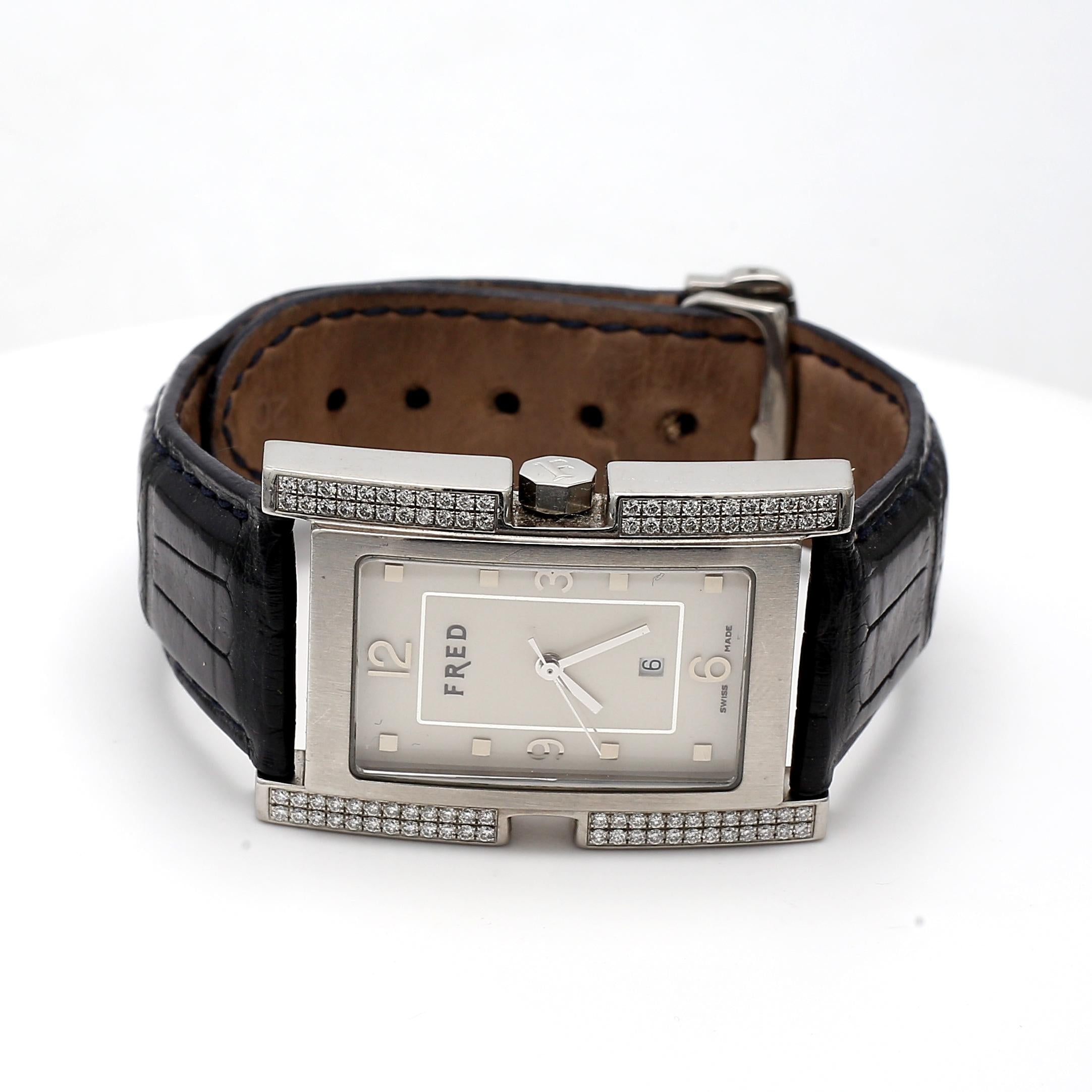 Fred Vintage Wristwatch with 1.92 Carat Round G-VS1 Diamonds