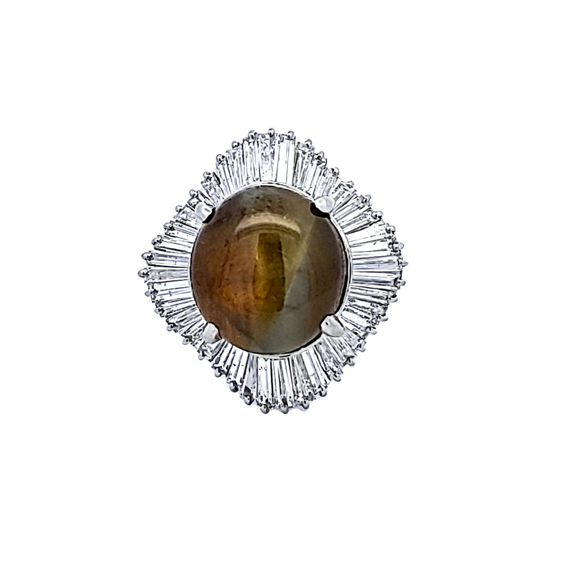 Cat's-Eye Chrysoberyl 3.43 Carat Baguette Shape Platinum Ballerina Ring