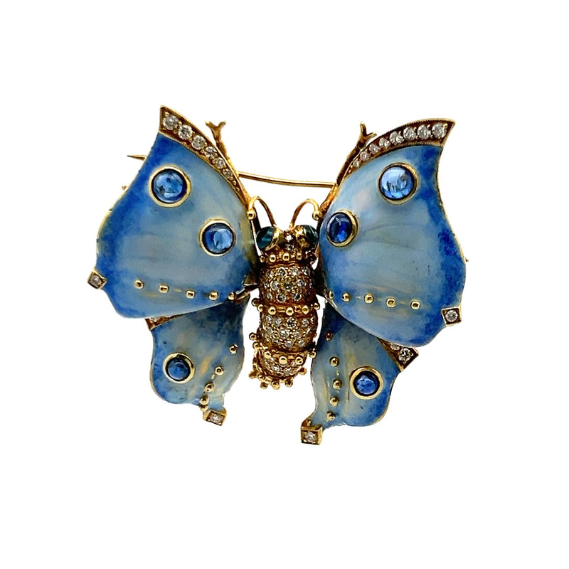 1.86 Carat Round Brilliant H-VS Diamond Gold Enamel Diamond Butterfly Pin