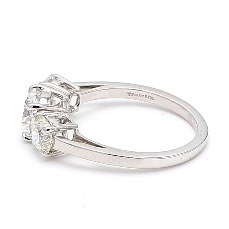 Tiffany and Co 2.02 Carat Round Brilliant Diamond Platinum Three-Stone Ring