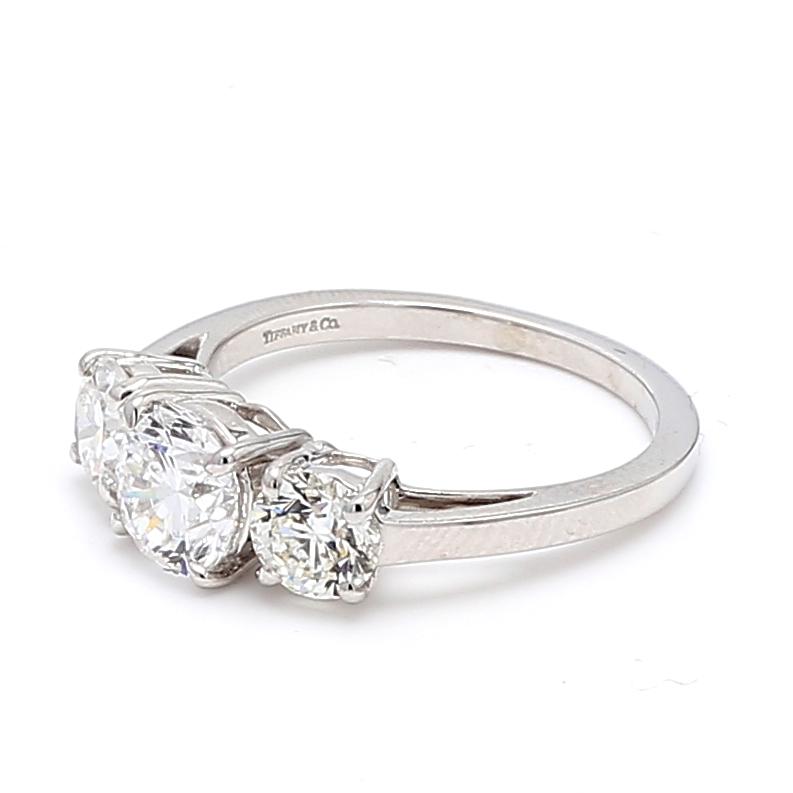 Tiffany and Co 2.02 Carat Round Brilliant Diamond Platinum Three-Stone Ring