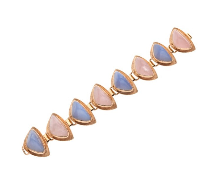 Vintage Chalcedony Rose Quartz 55.00 Grams 14 Karat Rose Gold Link Bracelet