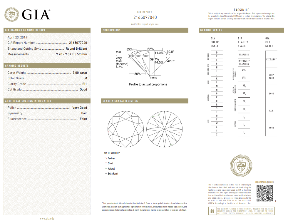 3.00 Carat Round Brilliant Natural Mined Diamond M Color SI1 Clarity With GIA Certificate