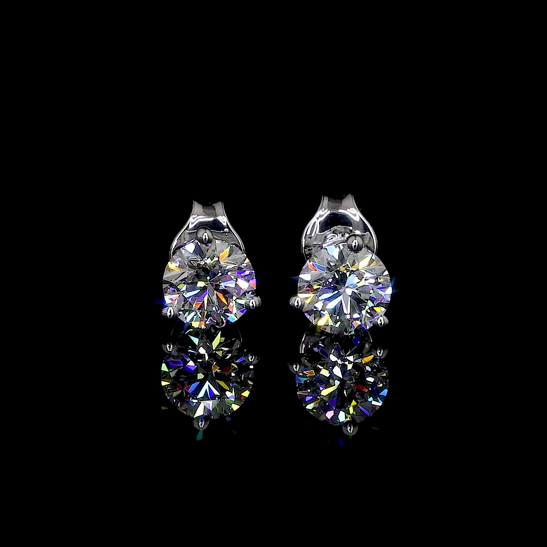 Lab-Grown 3.08 Carat Round D-SI1 Diamond 14K White Gold Martini Earrings