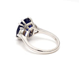 5.45 Carat Sapphire 0.70 Carat Half Moon Shape Diamond 18K White Gold Ring