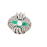 7.36 Carat Round and Circular Brilliant Diamond 2.50 Carat Emerald Platinum Pin