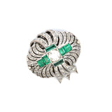 7.36 Carat Round and Circular Brilliant Diamond 2.50 Carat Emerald Platinum Pin