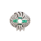 7.36 Carat Round and Circular Brilliant Diamond 2.50 Carat Emerald Platinum Pin