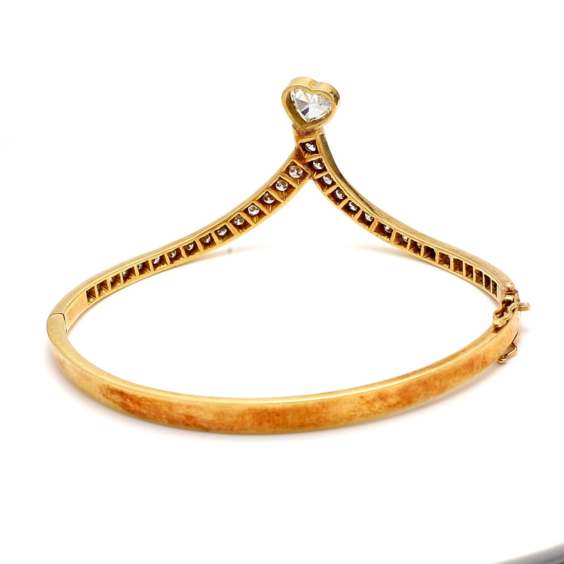 4.06 Carat Round Brilliant F-SI1 Diamond Yellow Gold Bangle Bracelet