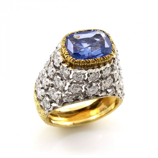 Buccellati 1.85 Carat Sapphire 0.90 Carat Diamond 18K Yellow Gold Cocktail Ring