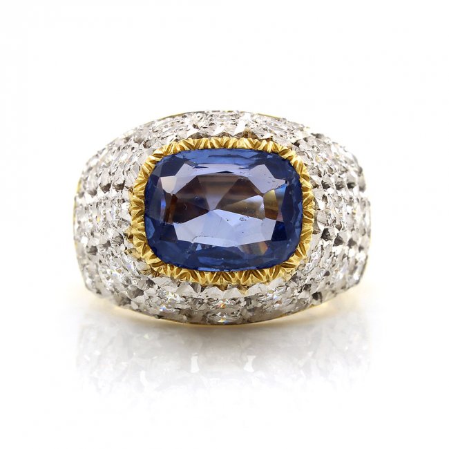 Buccellati 1.85 Carat Sapphire 0.90 Carat Diamond 18K Yellow Gold Cocktail Ring