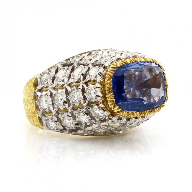 Buccellati 1.85 Carat Sapphire 0.90 Carat Diamond 18K Yellow Gold Cocktail Ring